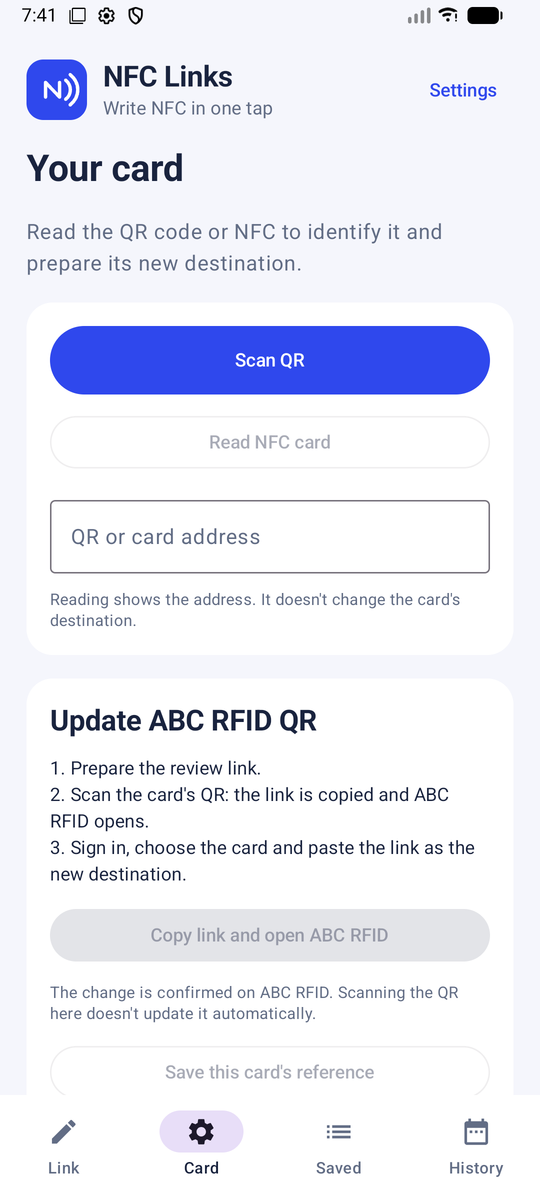 NFC Links · Your card